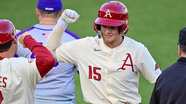 Razorbacks' Ben McLaughlin on first base against UCA on Tuesday night.